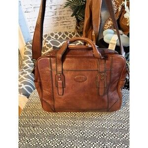 Vtg. Fossil Leather Asher Briefcase Messenger Computer Brown.